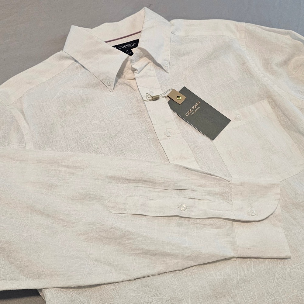 Cremieux Cape Town M Medium White w/ White Floral Print Linen Shirt NWT L950